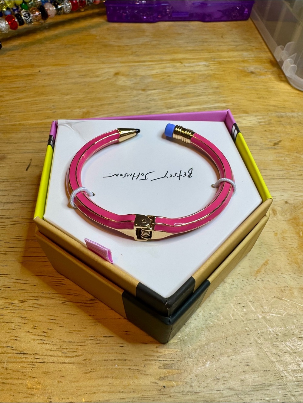 Betsey Johnson Pink and Gold Pencil Cuff Bracelet - Picture 3 of 5